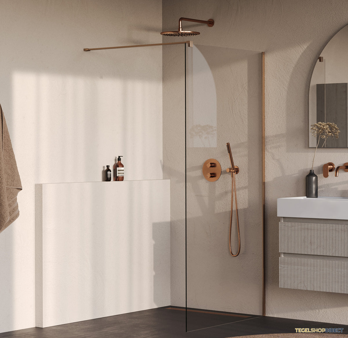 BRAUER Oblivion inloopdouche helder glas 100x200 incl. glascoating PVD koper geborsteld