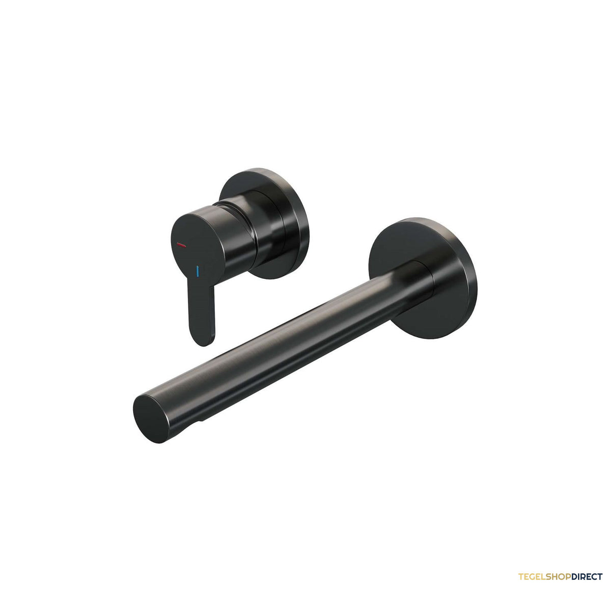 Inbouw Wastafelmengkraan Brauer Gunmetal Edition Coldstart Rechte Uitloop Korte Platte Hendel Links Geborsteld Gunmetal PVD Met Rozetten