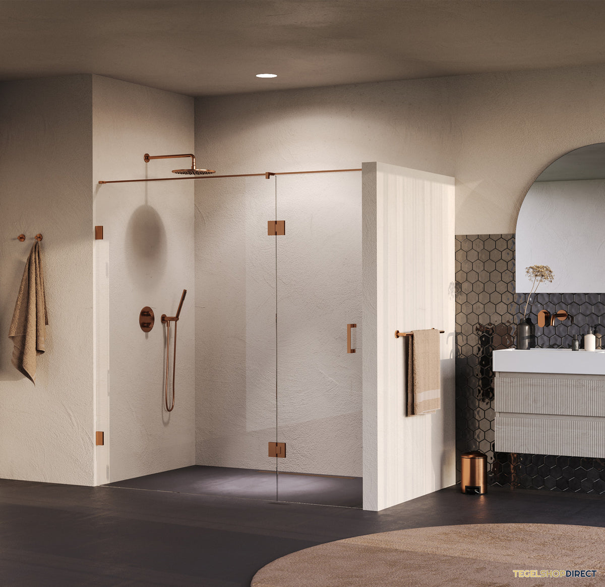 BRAUER Void nisdeur 2-delig helder glas 200x200 omkeerbaar met draaideur 70 aan glas incl. glascoating PVD koper – afbeelding 2
