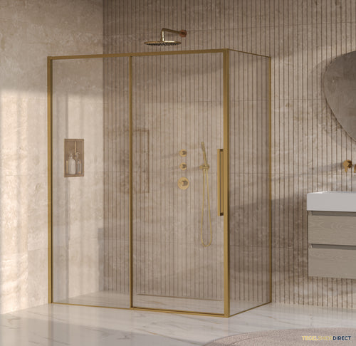 BRAUER Galactic Douchecabine Met Schuifdeur 160x90x200 Omkeerbaar Helder Glas Incl. Glascoating PVD Goud Geborsteld