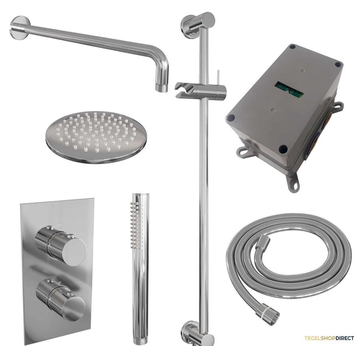 Inbouw Regendouche Set Brauer Chrome Edition Gebogen Wanduitloop Ronde Hoofddouche 20 cm Met Glijstang – afbeelding 2