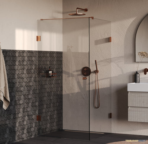 BRAUER Void Carving douchecabine met draaideur helder glas 100x100x200 incl. glascoating PVD koper geborsteld
