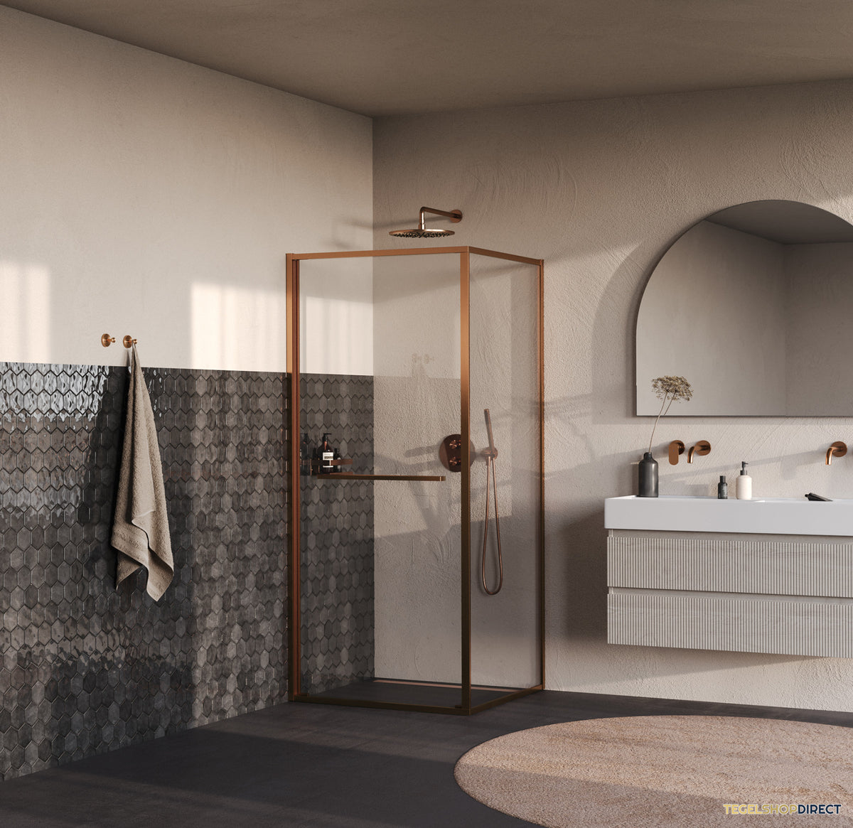 BRAUER Luminis Douchecabine 2-Delig Naar Binnen Draaiend 90x90x200 Omkeerbaar Helder Glas Incl. Glascoating PVD Koper Geborsteld – afbeelding 2