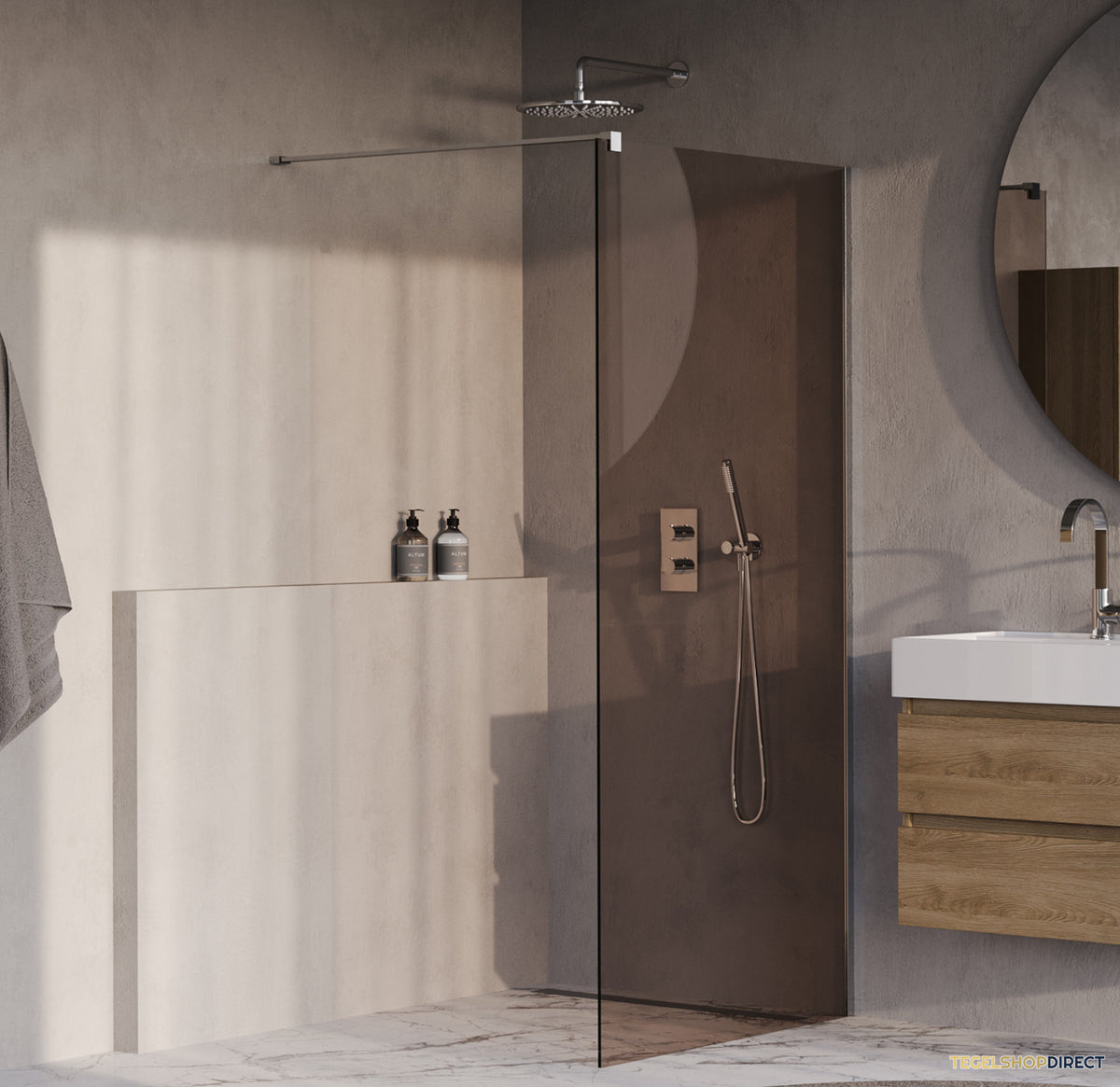BRAUER Oblivion inloopdouche brons glas 90x200 incl. glascoating chroom