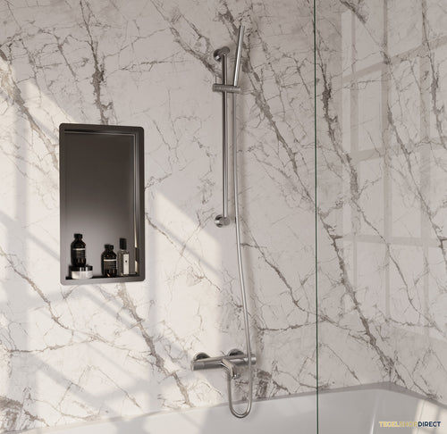 Brauer Stripe opbouw baddouche thermostaatkraan SET 01 met glijstang en staaf handdouche en doucheslang RVS-kleurig geborsteld PVD