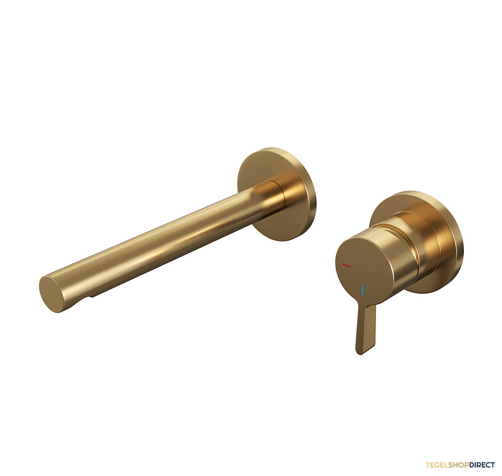 Inbouw Wastafelmengkraan Brauer Gold Edition Coldstart Rechte Uitloop Halfronde Hendel Rechts Geborsteld Goud PVD Met Rozetten
