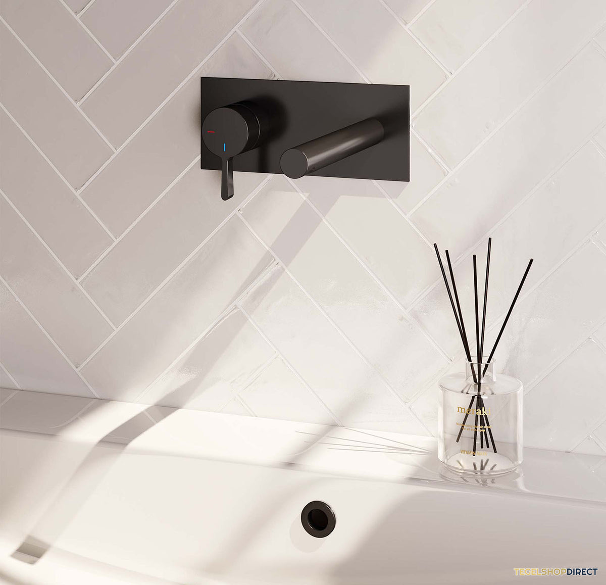 Inbouw Wastafelmengkraan Brauer Black Edition Coldstart Rechte Uitloop Halfronde Hendel Links Mat Zwart Met Afdekplaat – afbeelding 2