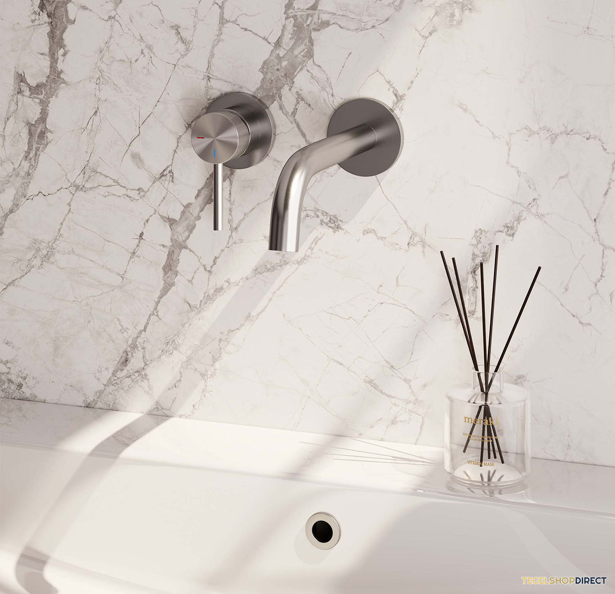 Inbouw Wastafelmengkraan Brauer Brushed Carving Coldstart Gebogen Uitloop Ronde Hendel Links Geborsteld RVS PVD Met Rozetten – afbeelding 2