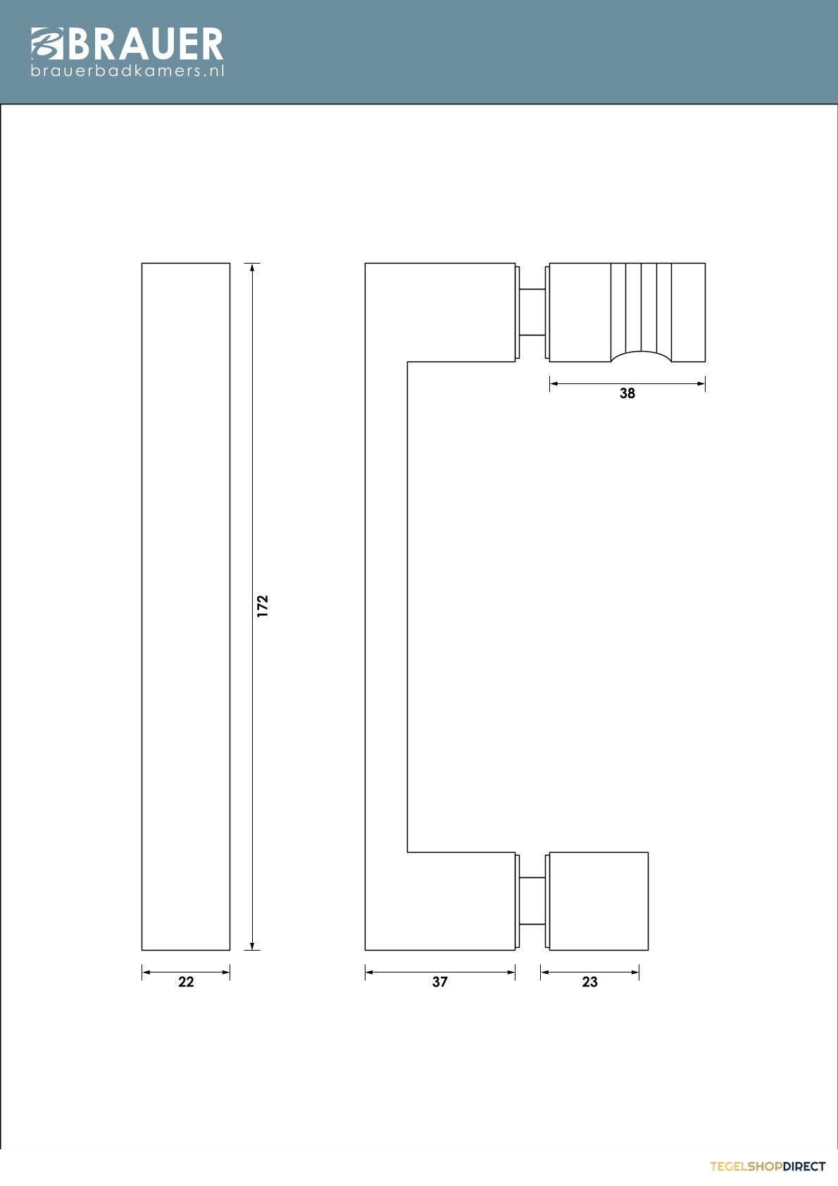 BRAUER Handgreep tweepunts model A tbv glazen deuren PVD RVS-kleurig geborsteld – afbeelding 3