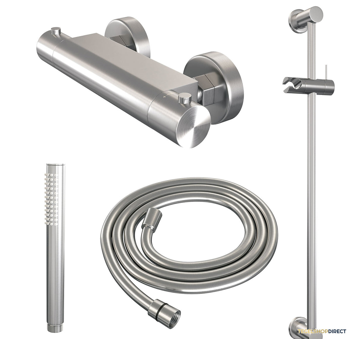 Douchekraanset Brauer Brushed Edition Opbouw Met Glijstang En Staafhanddouche Geborsteld RVS – afbeelding 3