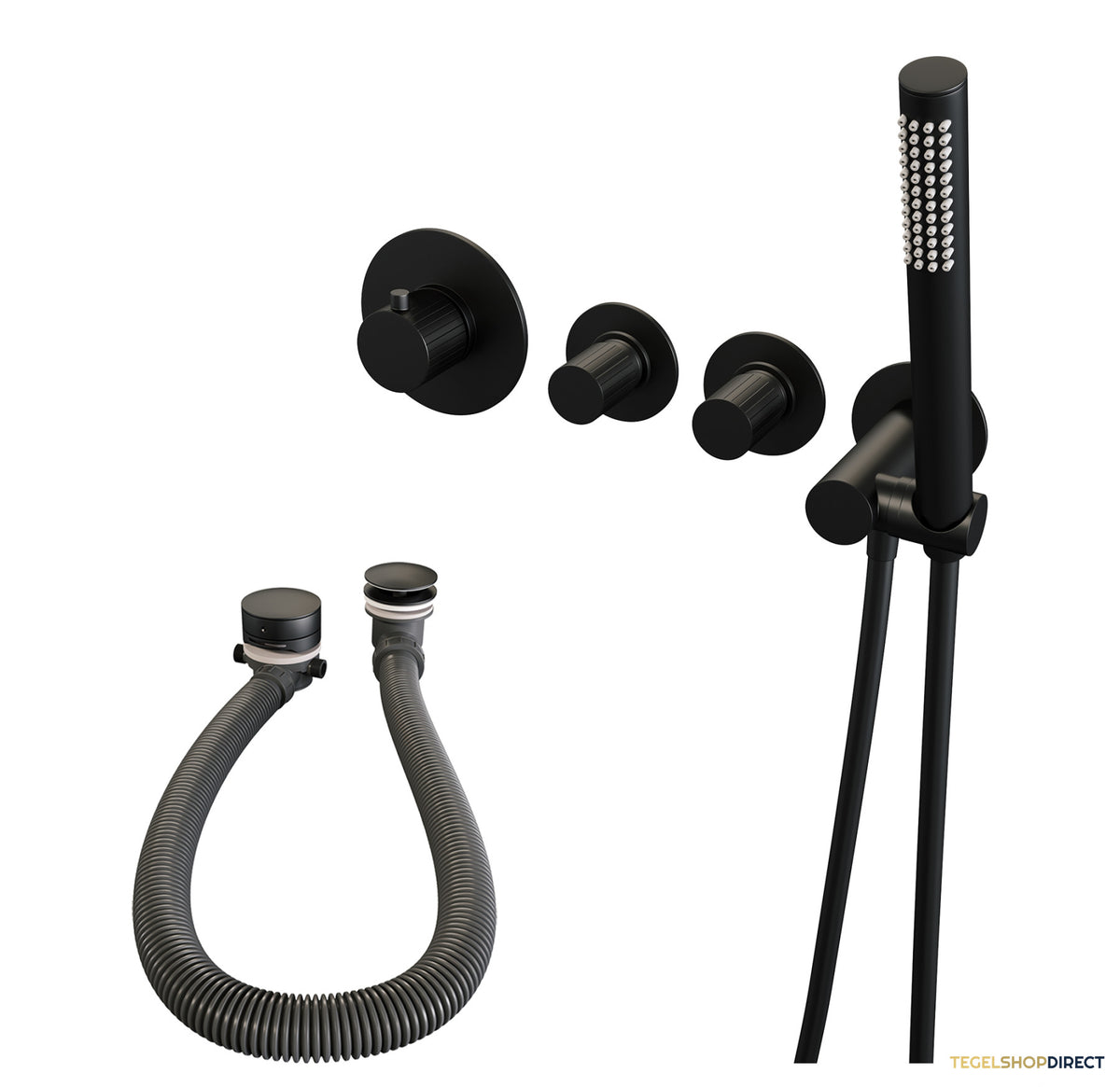 Brauer Stripe thermostatische inbouw badkraan SET 01 met badvulcombinatie en staaf handdouche en doucheslang en wandaansluitbocht mat zwart – afbeelding 2