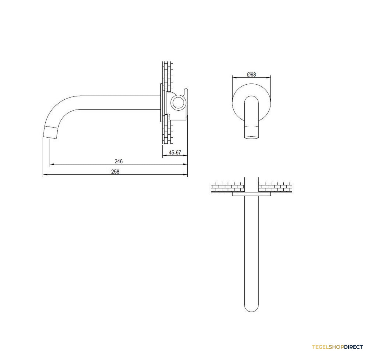 Uitloop Brauer Gebogen Incl Rozet 65mm Mat Zwart – afbeelding 2