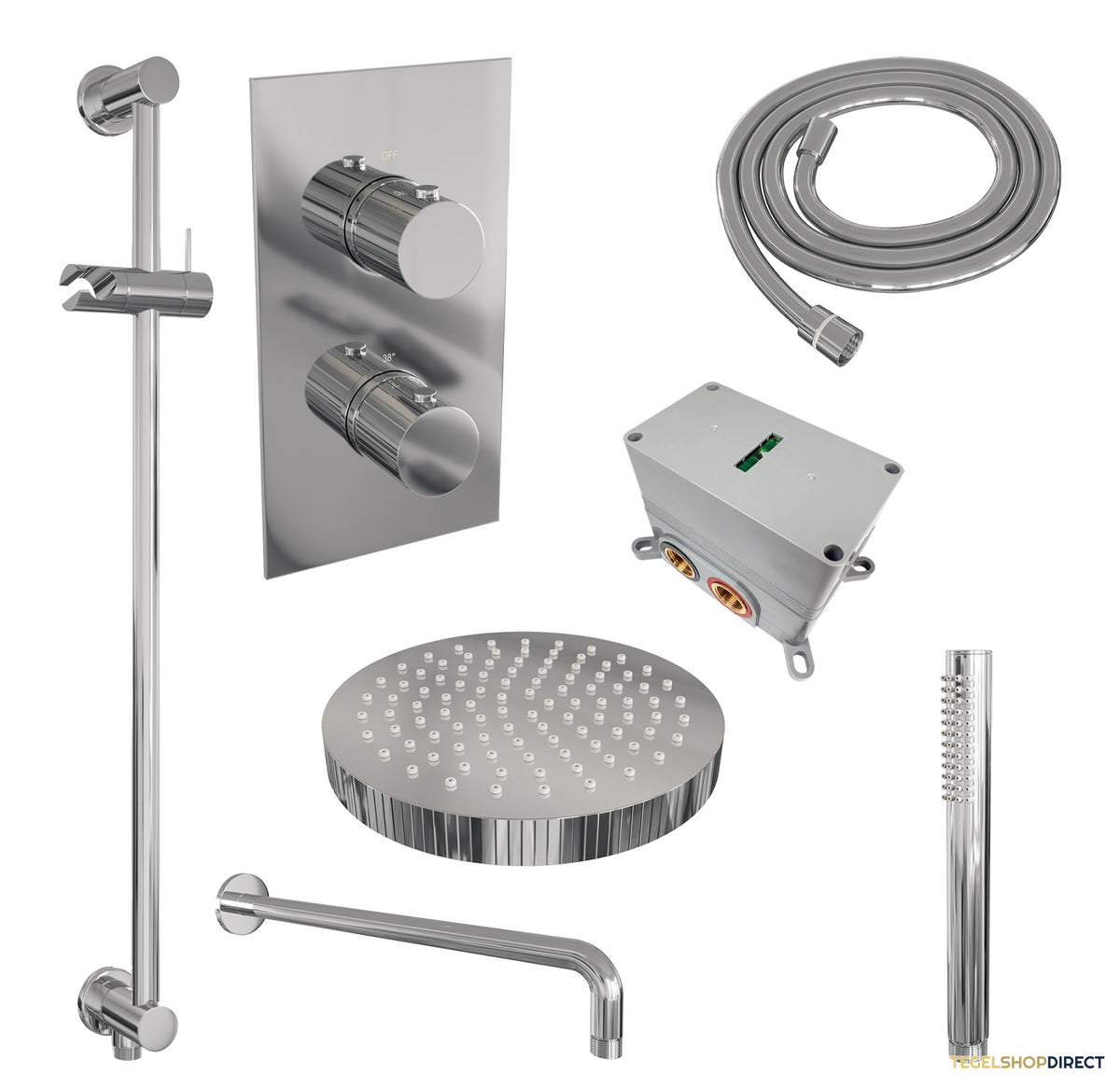 Brauer Stripe thermostatische inbouw regendouche 3-weg rechthoekig SET 20 met 25 cm douchekop en gebogen muurarm en staaf handdouche en doucheslang en geintegreerde glijstang chroom – afbeelding 3