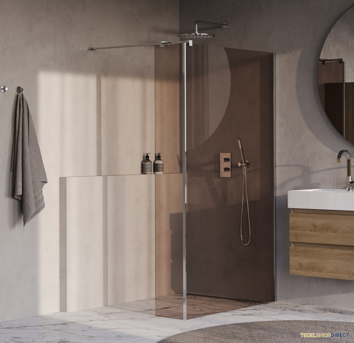 BRAUER Oblivion inloopdouche brons glas 120x200 met zijwand 30 incl. glascoating chroom