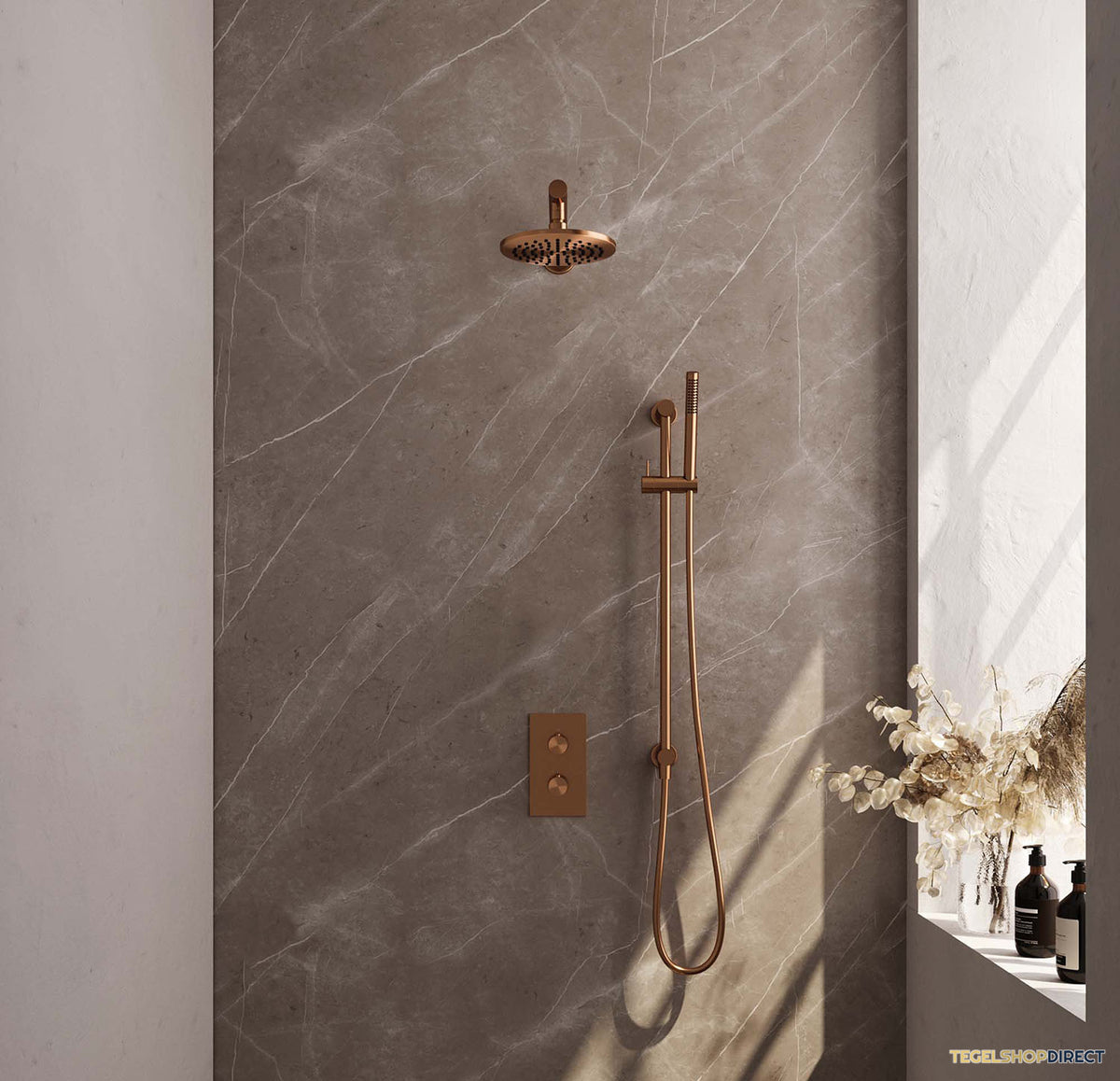 Inbouw Regendouche Set Brauer Copper Edition Wanduitloop Ronde Hoofddouche 20 cm Met Glijstang Koper
