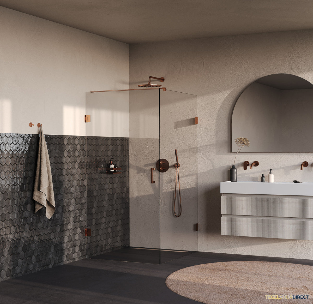 BRAUER Void douchecabine met draaideur helder glas 90x120x200 incl. glascoating PVD koper geborsteld – afbeelding 2