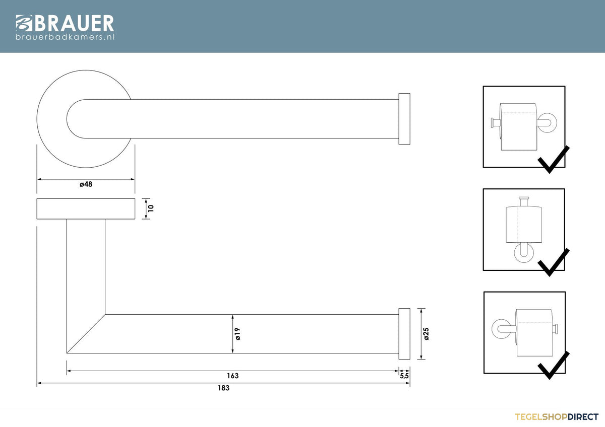 Toiletrolhouder Brauer Black Wandmontage met PVD coating Mat Zwart – afbeelding 4