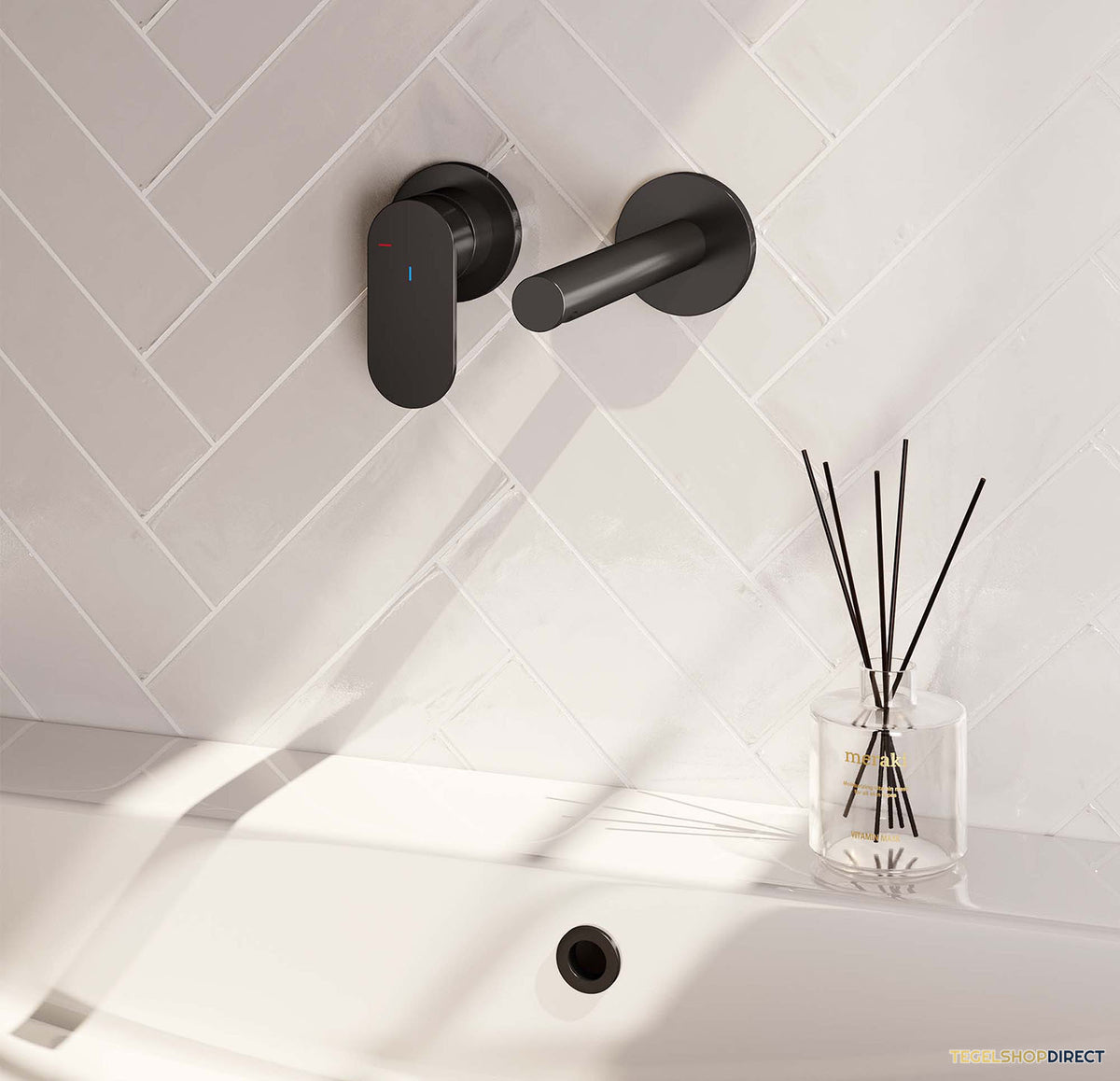 Inbouw Wastafelmengkraan Brauer Black Edition Coldstart Rechte Uitloop Platte Hendel Links Mat Zwart Met Rozetten – afbeelding 2
