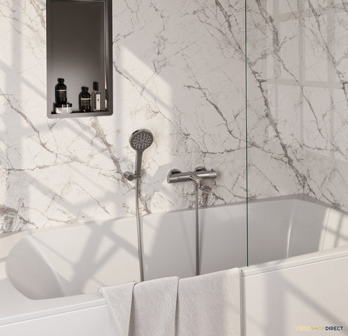 Opbouwset Bad- en Douchekraan Brauer Brushed Carving Thermostatisch Met Wandhouder En Handdouche 3 Standen Geborsteld RVS