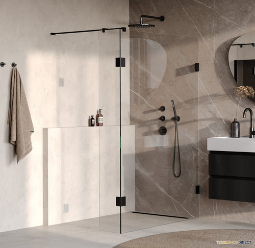BRAUER Void inloopdouche helder glas 140x200 met 30 zijwand incl. glascoating mat zwart