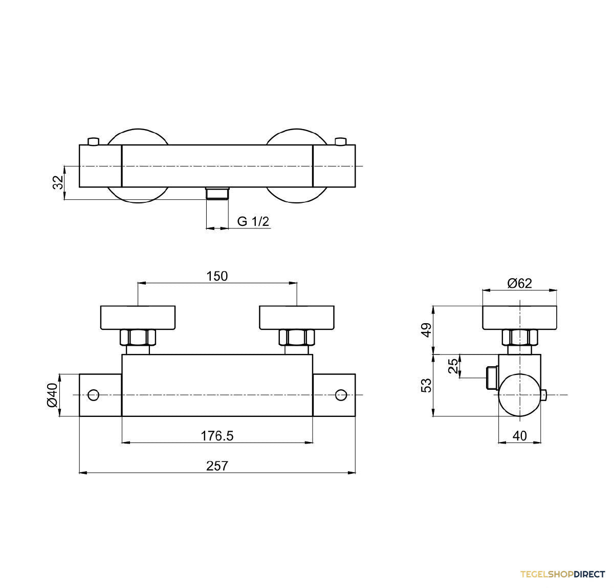 Opbouw Douchekraan Brauer Brushed Thermostatisch Geborsteld RVS – afbeelding 2