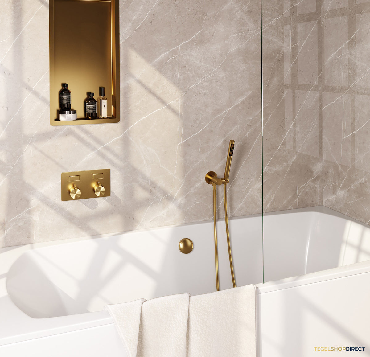 Inbouwthermostaat set Brauer Gold Edition Met Drukknoppen Incl Baduitloop en Afvoer Goud (Keuze Handdouche)