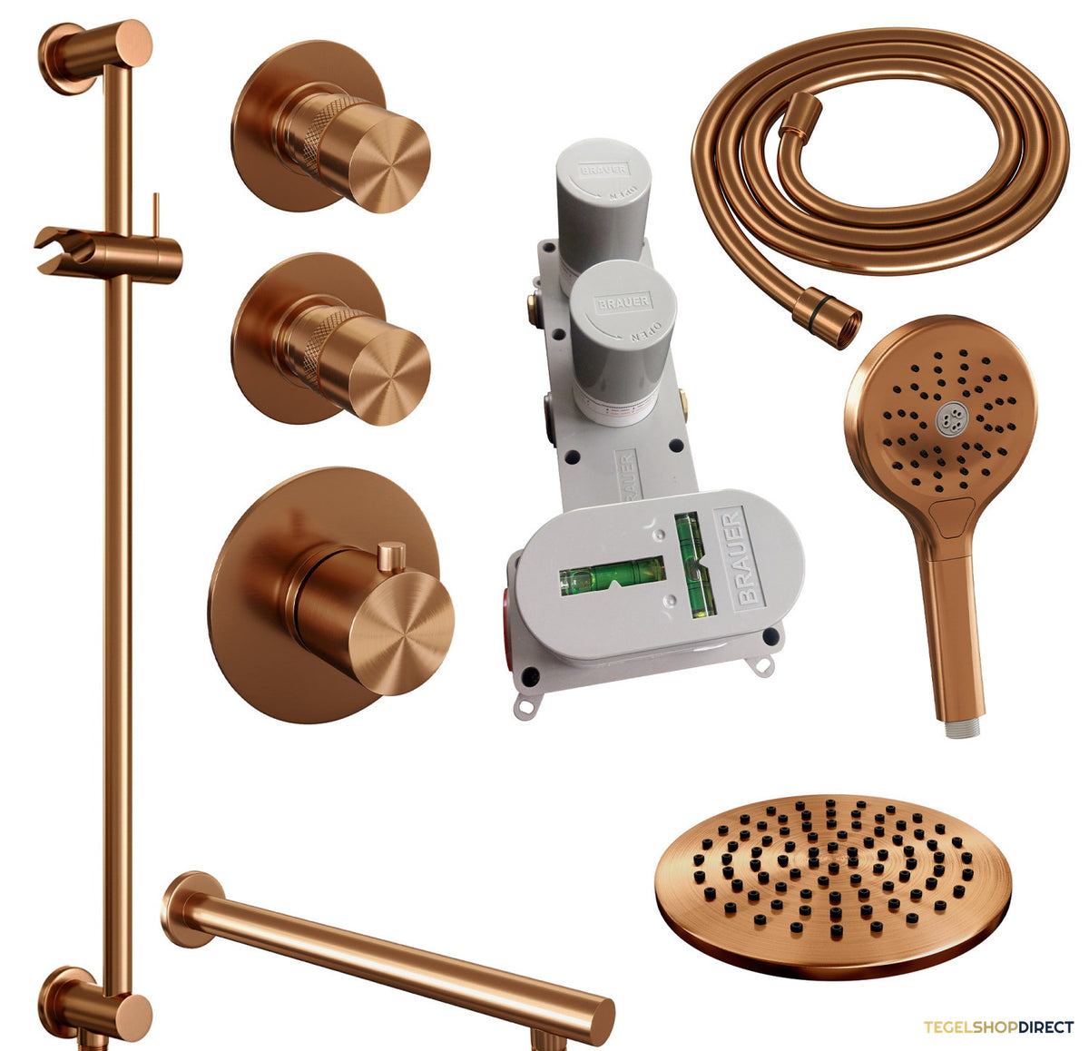 Thermostatisch Inbouwdoucheset Brauer Copper 20cm Hoofddouche Wandarm 3 Standen Handdouche op Glijstang Koper – afbeelding 4