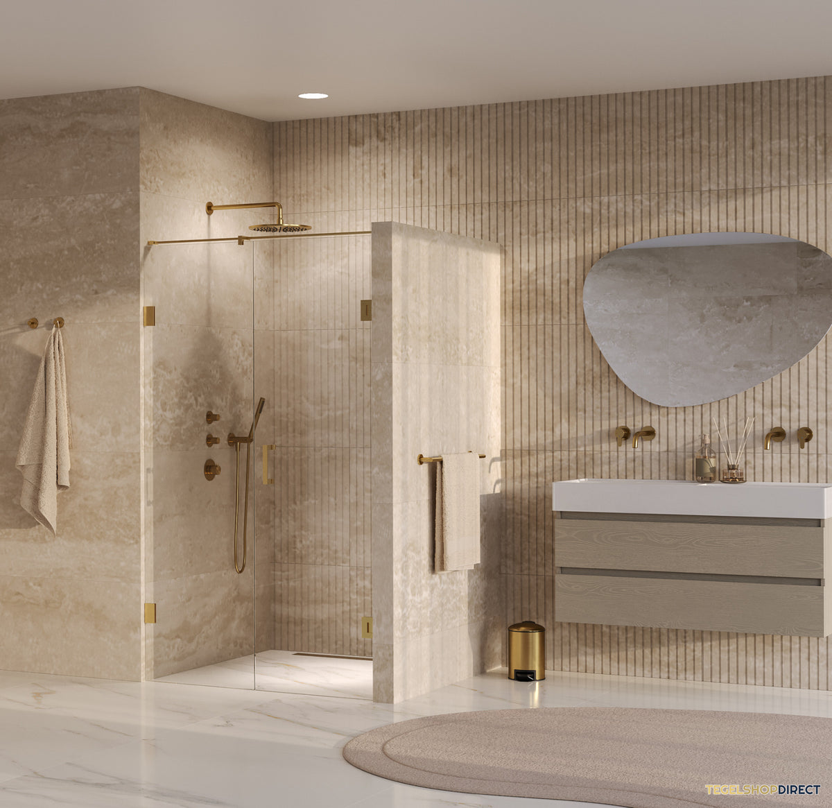 BRAUER Void nisdeur 2-delig helder glas 120x200 omkeerbaar met draaideur 60 aan muur incl. glascoating PVD goud – afbeelding 2
