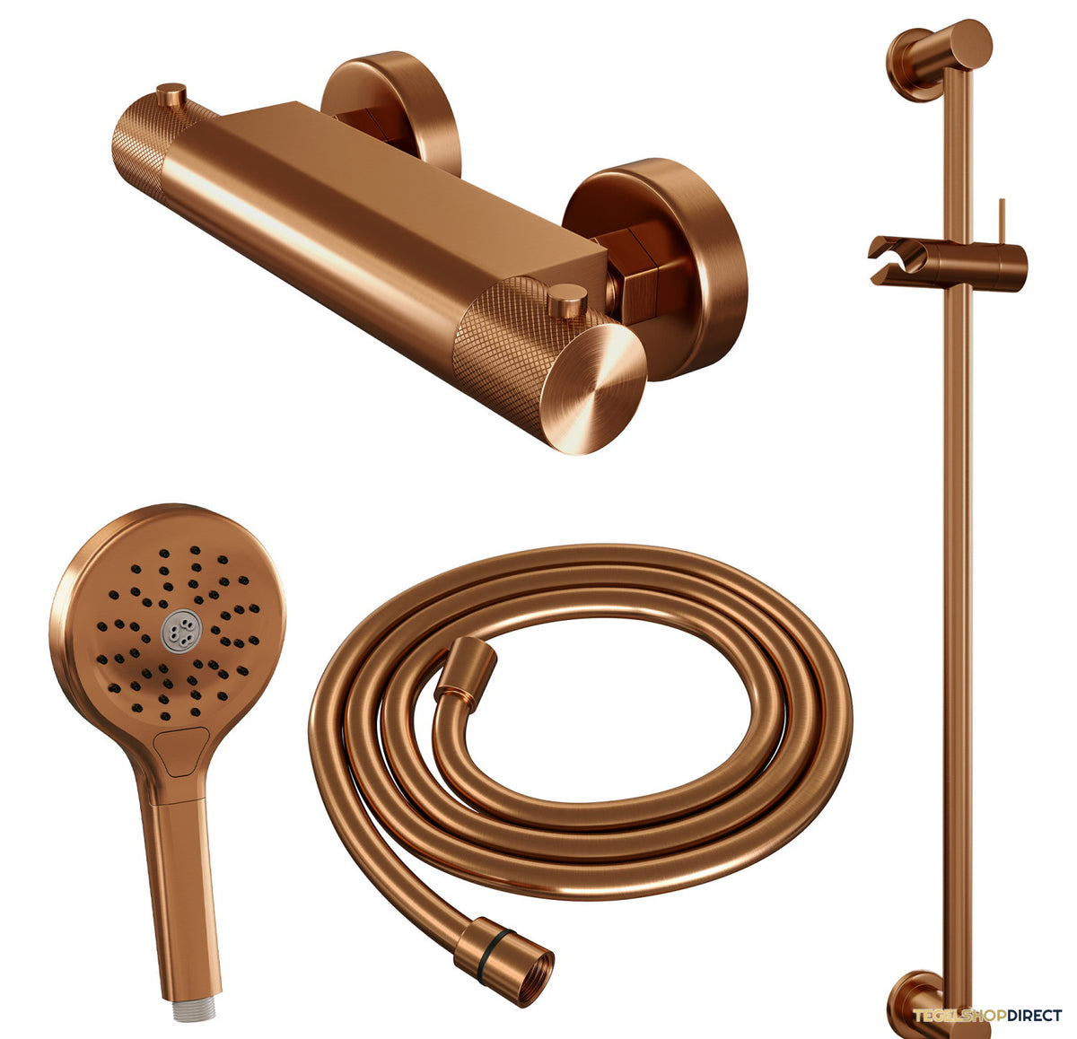 Douchekraanset Brauer Copper Carving Opbouw Met Glijstang En Ronde Handdouche Geborsteld Koper – afbeelding 7