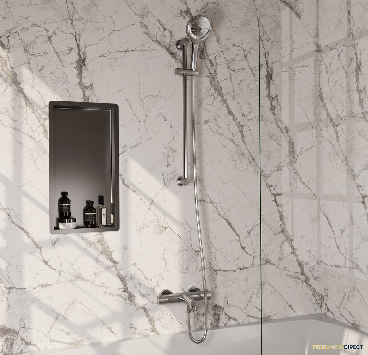 Opbouwset Bad- en Douchekraan Brauer Brushed Carving Thermostatisch Met Glijstang En Handdouche 3 Standen Geborsteld RVS