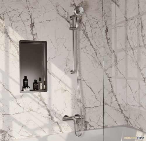 Opbouwset Bad- en Douchekraan Brauer Brushed Carving Thermostatisch Met Glijstang En Handdouche 3 Standen Geborsteld RVS