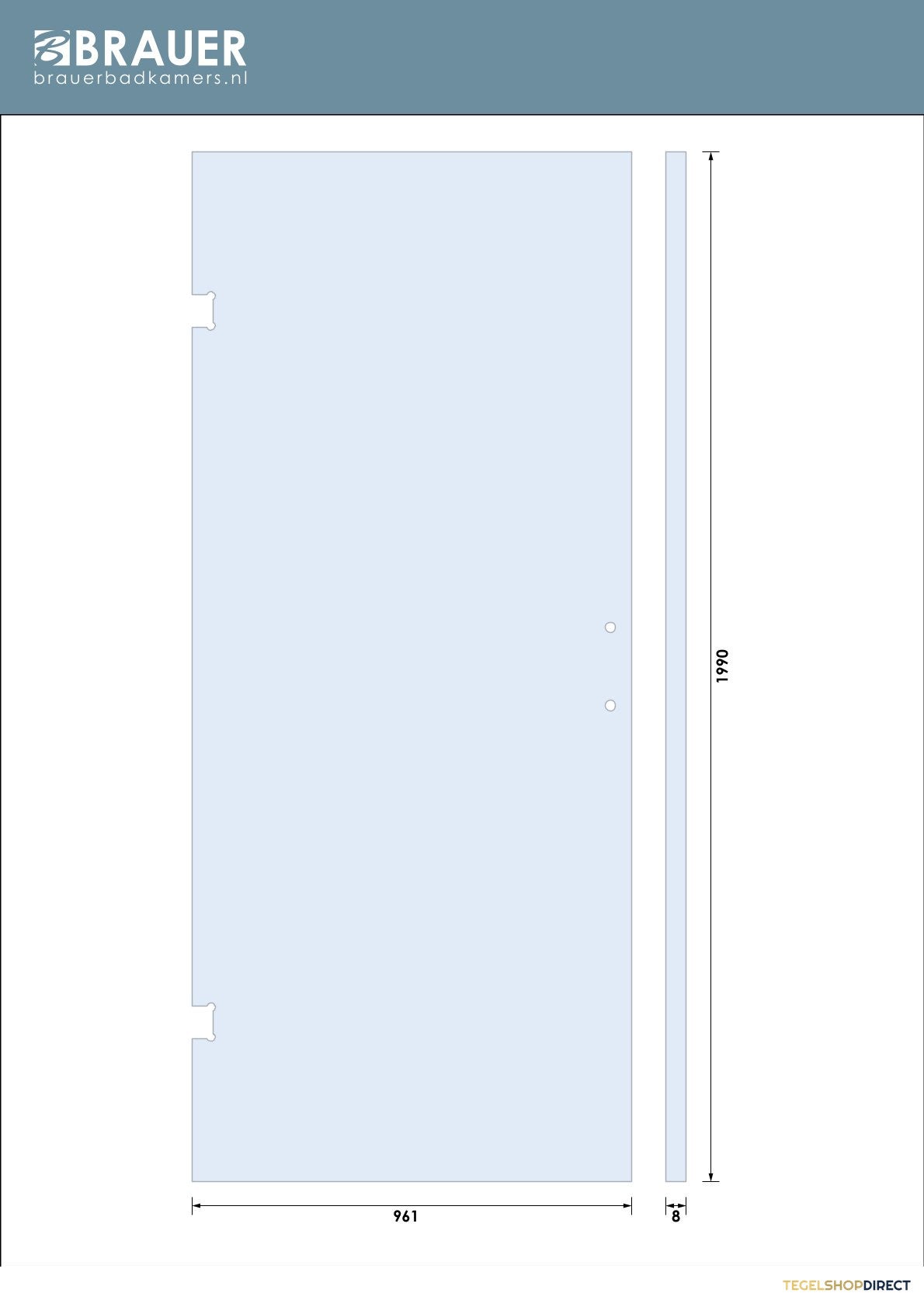 BRAUER Deur smal 100 helder glas geschikt voor tweepuntsgreep – afbeelding 2