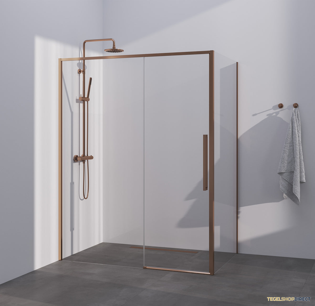BRAUER Season douchecabine model B met schuifdeur helder glas 140x100x200 omkeerbaar incl. glascoating Season-Koper – afbeelding 2