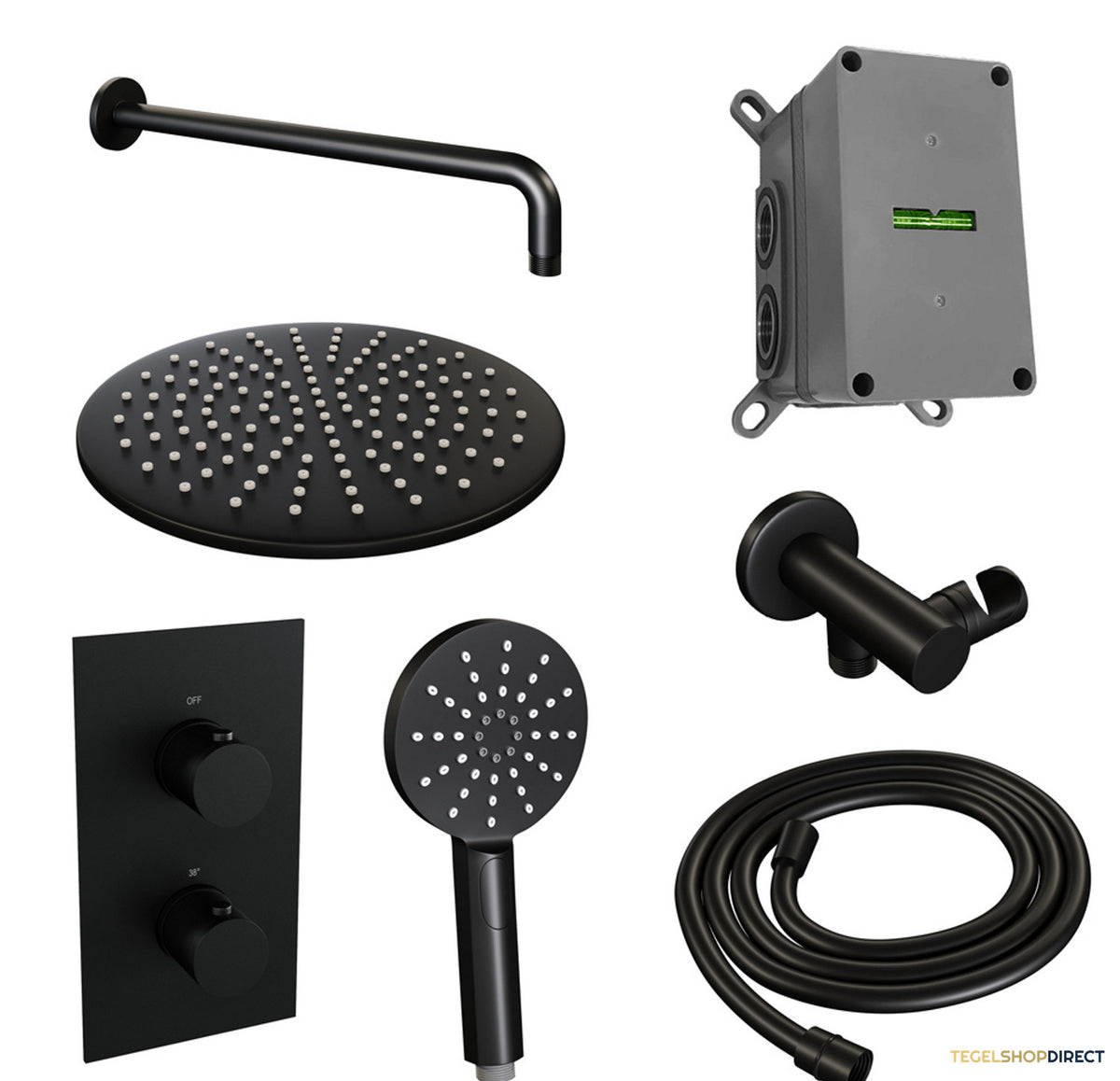 Inbouw Regendouche Set Brauer Black Edition Gebogen Wanduitloop Ronde Hoofddouche 30 cm Met Handdouche 3 Standen Mat Zwart – afbeelding 2