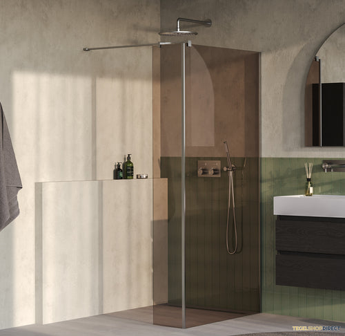 BRAUER Oblivion inloopdouche brons glas 90x200 met zijwand 30 incl. glascoating PVD RVS-kleurig geborsteld