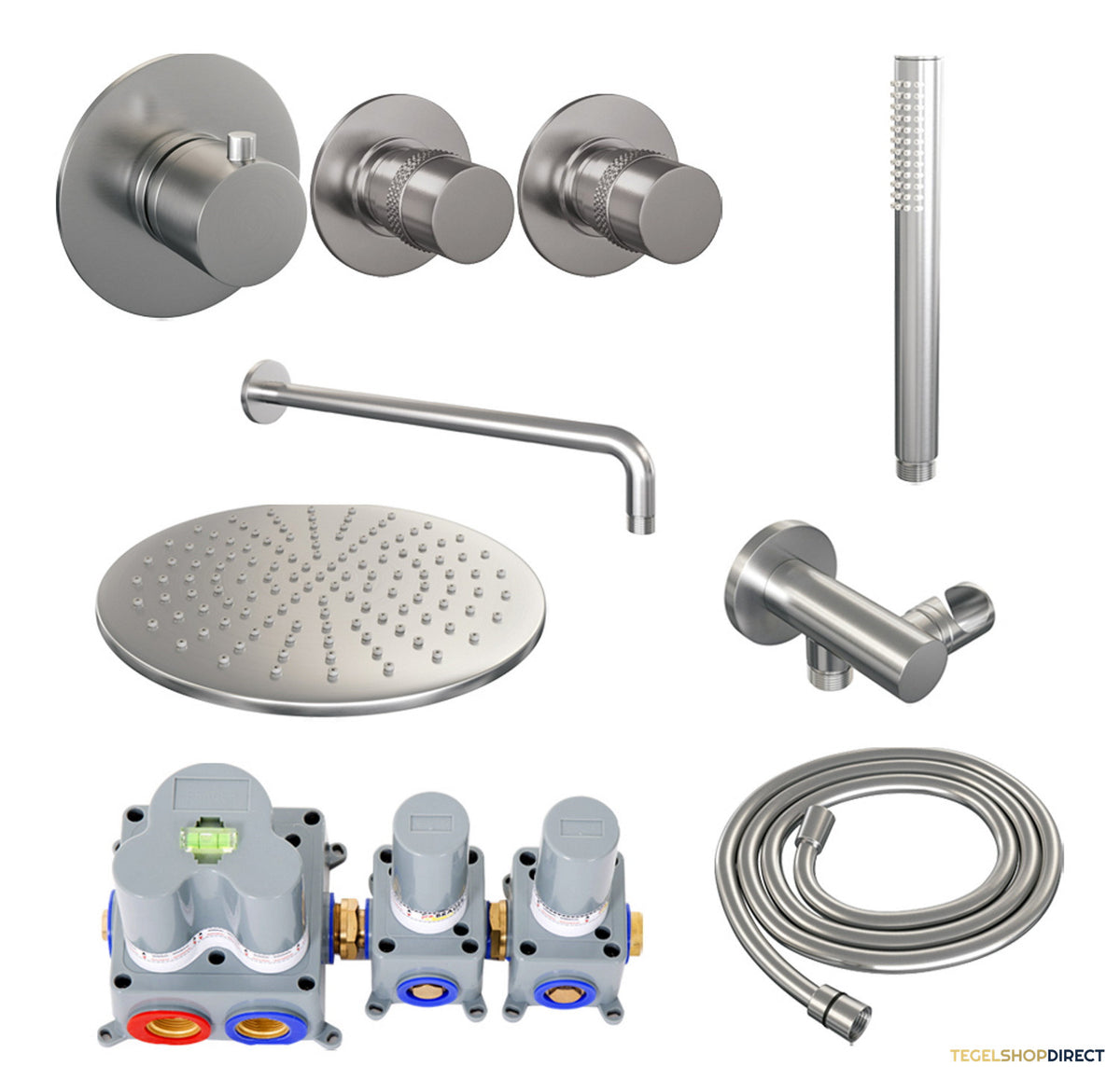 Inbouw Regendouche Set Brauer Brushed Edition Gebogen Wanduitloop Ronde Hoofddouche 30 cm Met Twee Stopkranen RVS Look – afbeelding 2