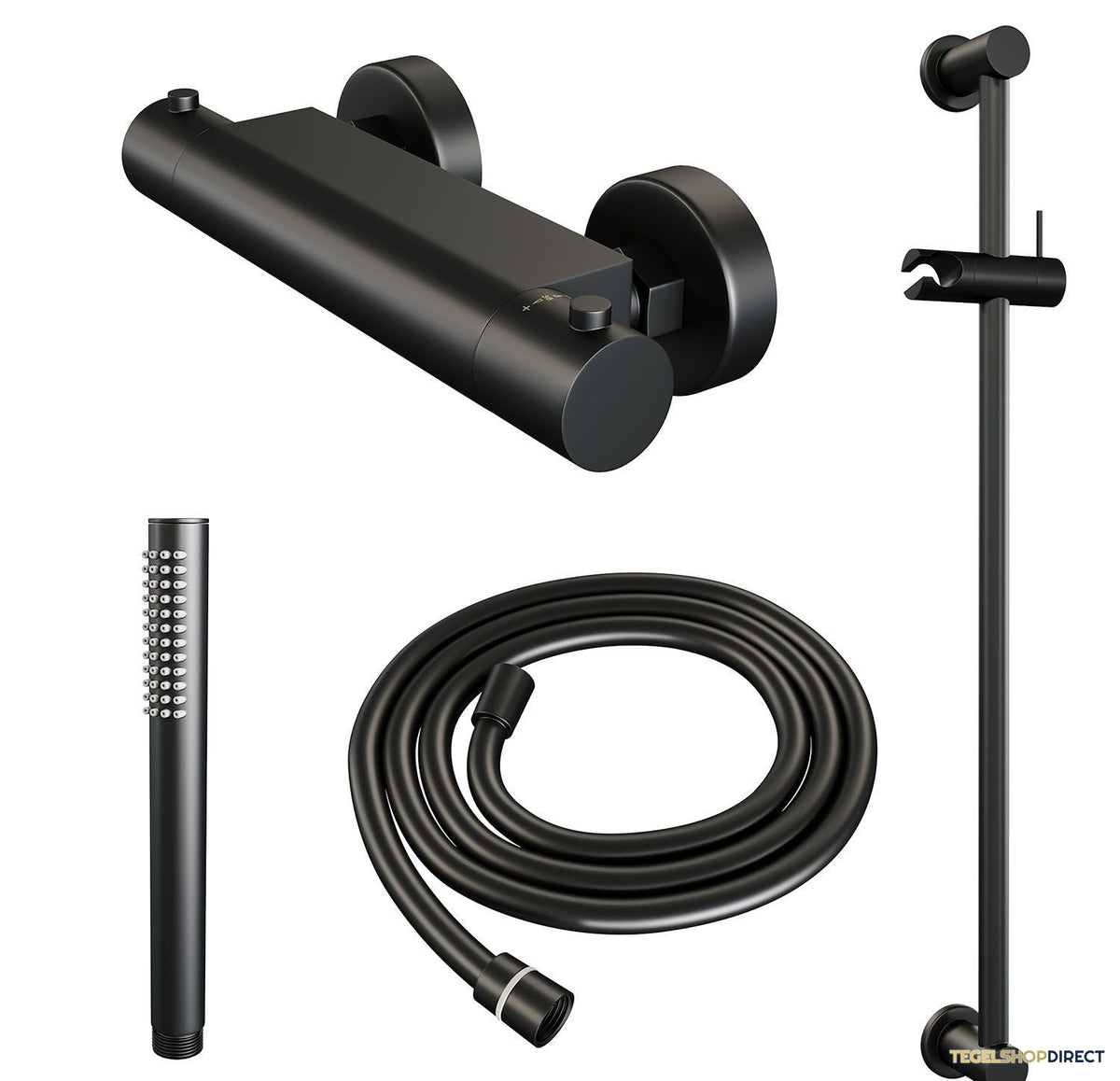 Douchekraanset Brauer Black Edition Opbouw Met Glijstang En Staafhanddouche Mat Zwart – afbeelding 3