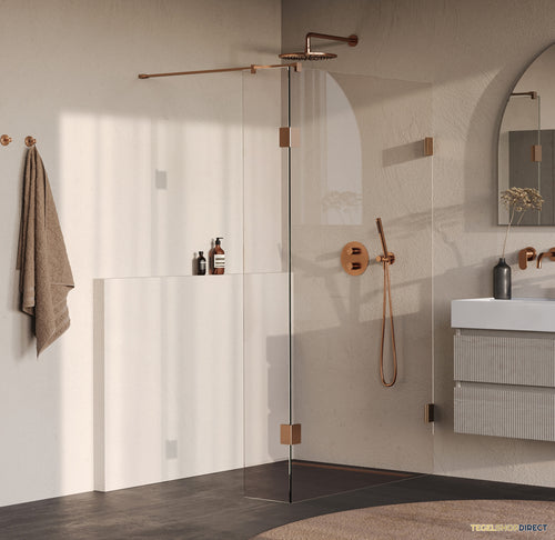 BRAUER Void inloopdouche helder glas 110x200 met 40 zijwand incl. glascoating PVD koper geborsteld
