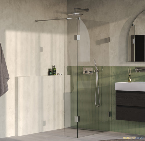 BRAUER Void inloopdouche helder glas 100x200 met 30 zijwand incl. glascoating PVD RVS-kleurig geborsteld