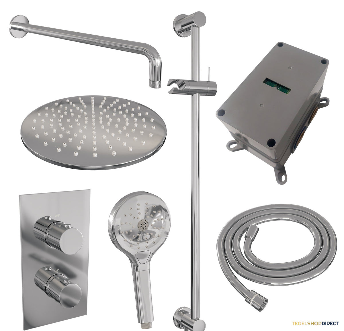 Inbouw Regendouche Set Brauer Chrome Edition Gebogen Wanduitloop Ronde Hoofddouche 30 cm Met Glijstang en Handdouche 3 Standen – afbeelding 4