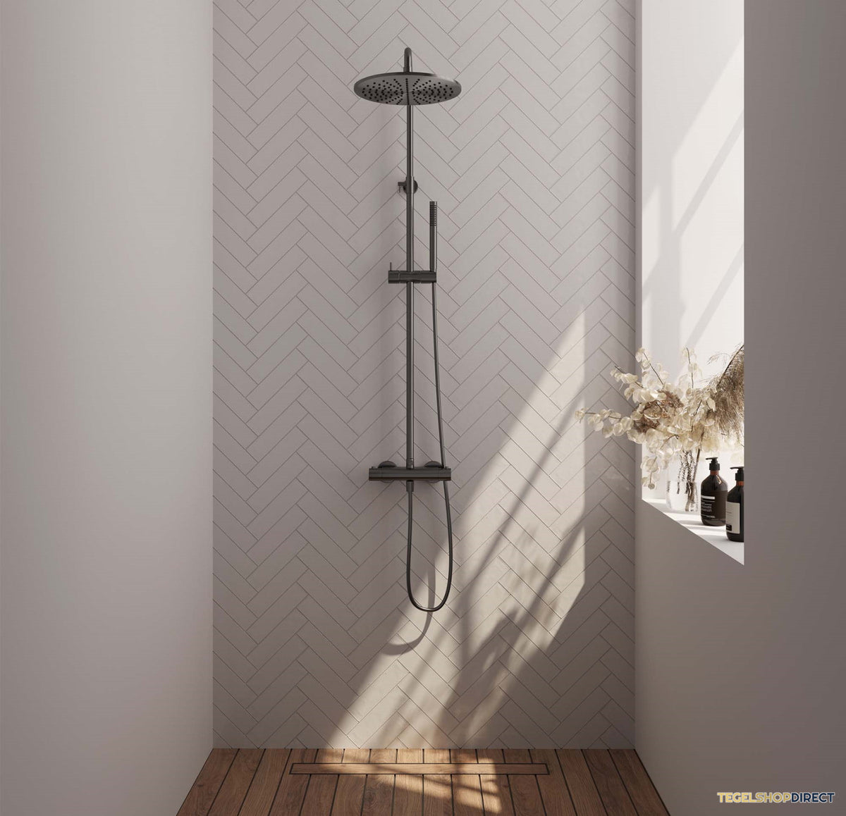 Regendoucheset Opbouw Brauer Gunmetal Edition 30 cm Thermostatisch met Staaf Handdouche Geborsteld Gunmetal – afbeelding 2