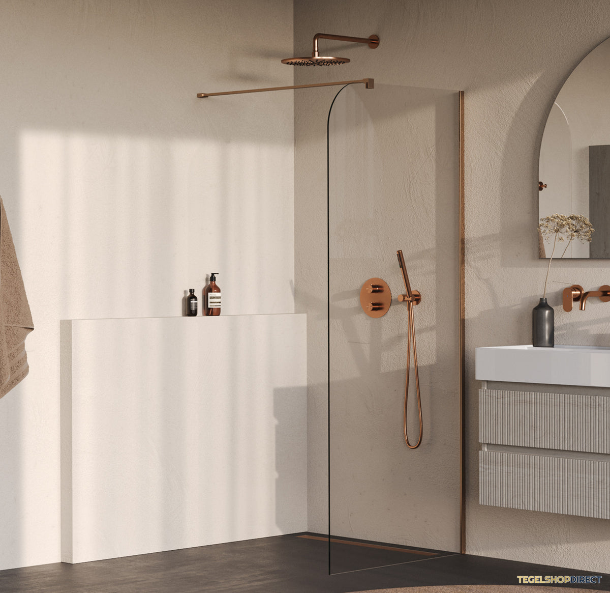 BRAUER Orion inloopdouche helder glas 100x200 incl. glascoating Geborsteld Koper PVD
