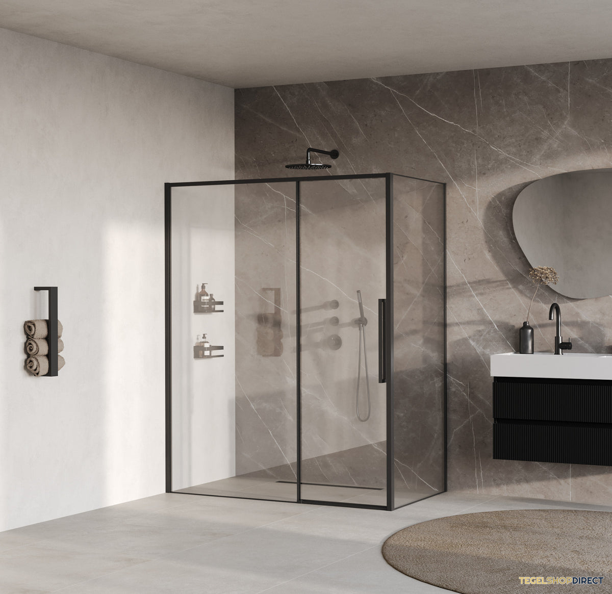 BRAUER Galactic Douchecabine Met Schuifdeur 160x90x200 Omkeerbaar Helder Glas Incl. Glascoating Mat Zwart – afbeelding 2