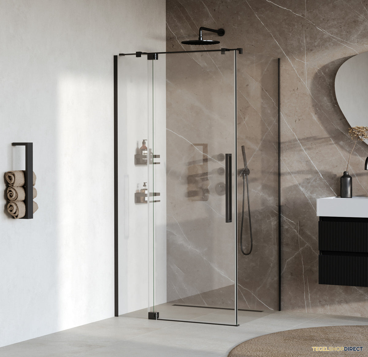BRAUER Stellar douchecabine met draaideur helder glas 100x80x200 omkeerbaar incl. glascoating mat zwart