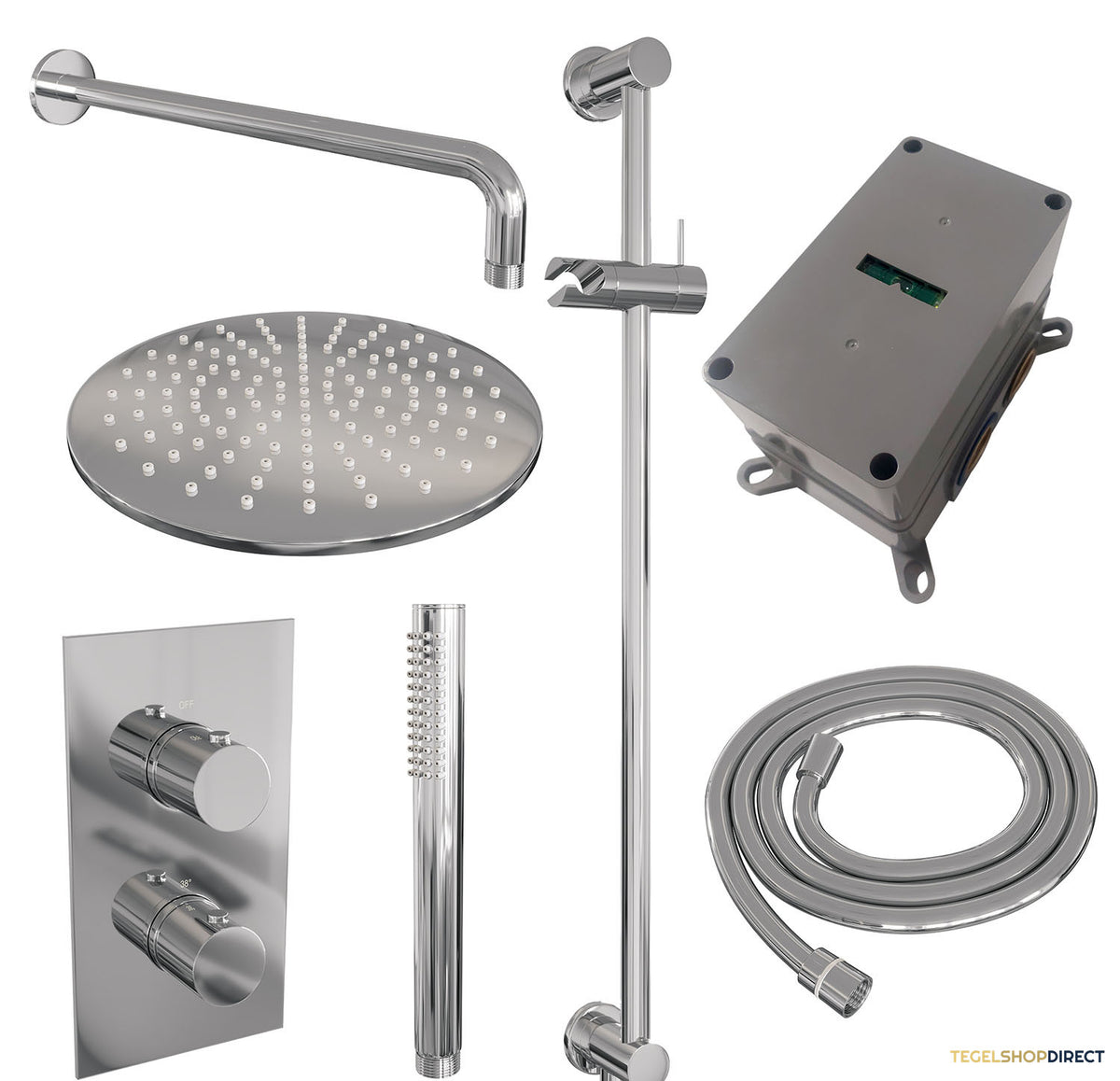 Inbouw Regendouche Set Brauer Chrome Edition Gebogen Wanduitloop Ronde Hoofddouche 30 cm Met Glijstang – afbeelding 2