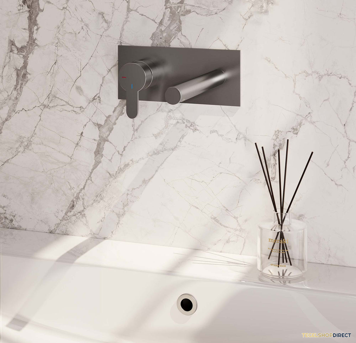 Inbouw Wastafelmengkraan Brauer Brushed Edition Coldstart Rechte Uitloop Korte Platte Hendel Links Geborsteld RVS PVD Met Afdekplaat – afbeelding 2