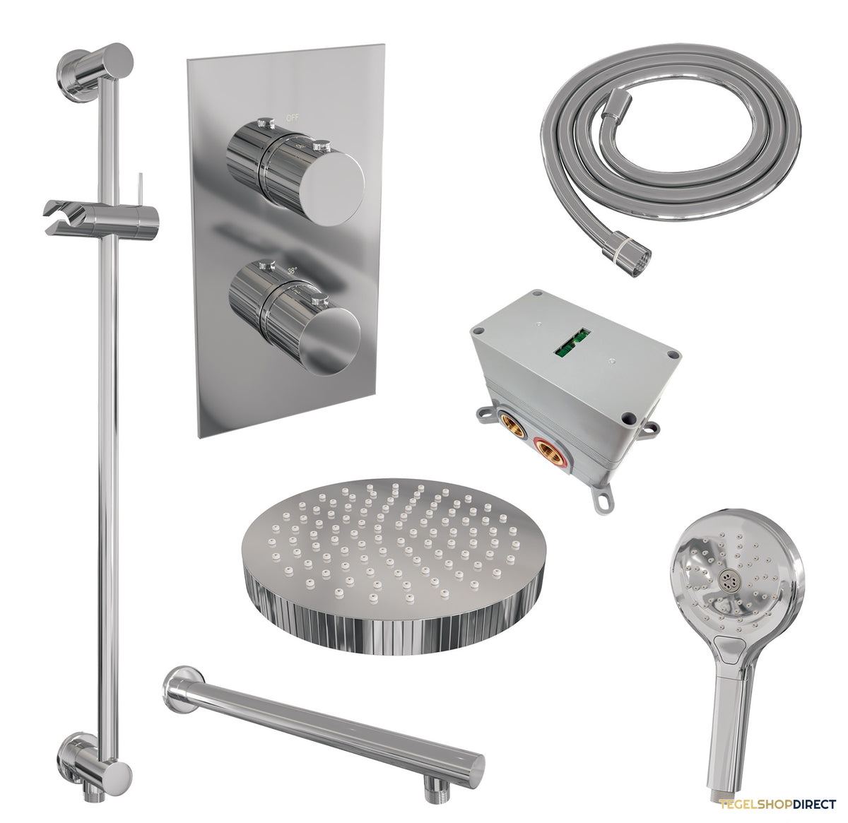 Brauer Stripe thermostatische inbouw regendouche 3-weg rechthoekig SET 22 met 25 cm douchekop en rechte muurarm en 3-standen handdouche en doucheslang en geintegreerde glijstang chroom – afbeelding 3
