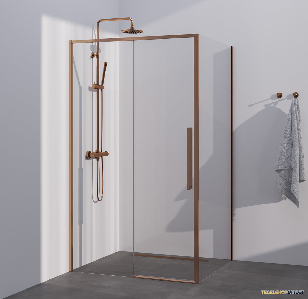 BRAUER Season douchecabine model B met schuifdeur helder glas 100x100x200 omkeerbaar incl. glascoating Season-Koper