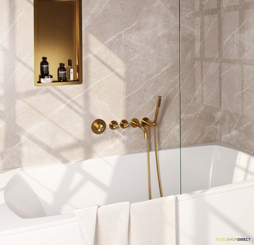 Inbouwthermostaatset Brauer Gold Carving Incl Baduitloop en Staafhanddouche Messing Goud
