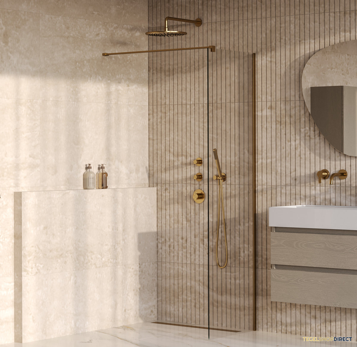 BRAUER Oblivion inloopdouche helder glas 60x200 incl. glascoating PVD goud geborsteld